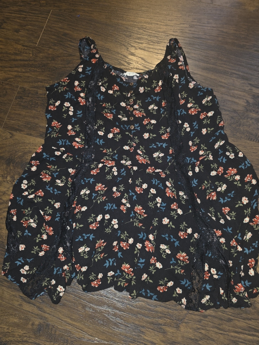 easel Black Floral Lace-Trim Tank Top